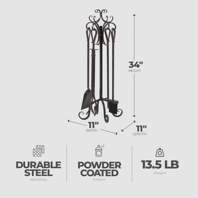 Panacea 5pc Scroll Top Fireplace Powder Coated Steel Accessory Tool Set (Used) - VMInnovations