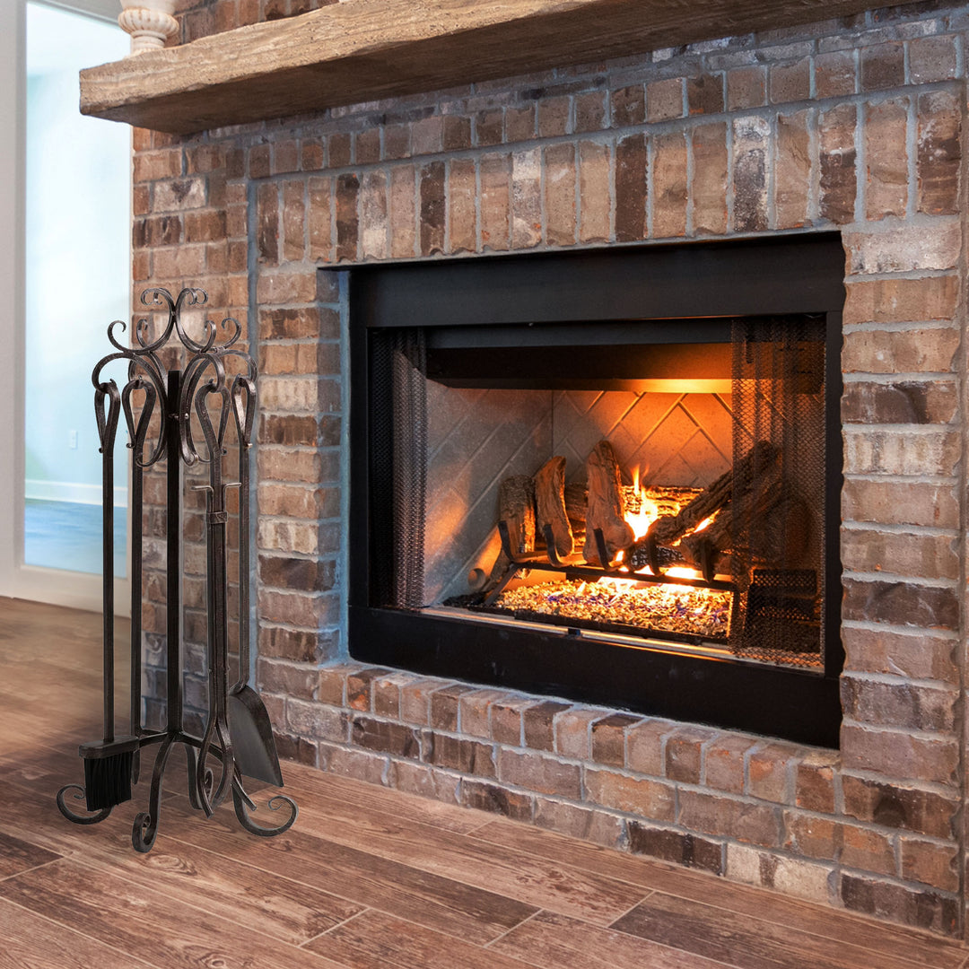 Panacea 5pc Scroll Top Fireplace Powder Coated Steel Accessory Tool Set (Used)