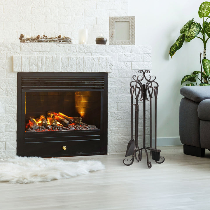 Panacea 5pc Scroll Top Fireplace Powder Coated Steel Tool Set (Open Box) - VMInnovations
