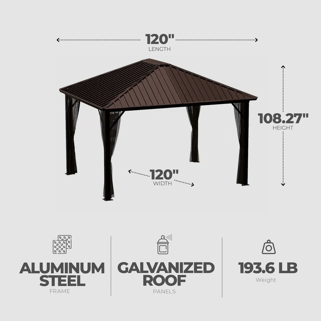 Sojag 10 x 10' Dakota Steel Hardtop Gazebo Sun Shelter, Brown/Black (Used)