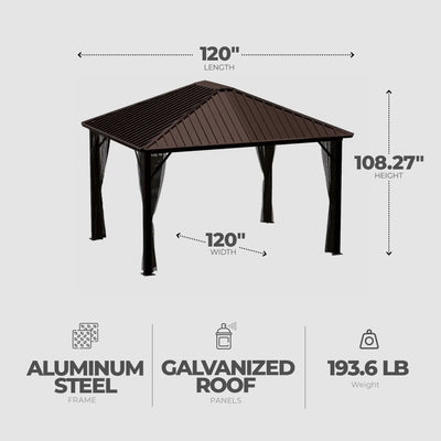 Sojag 10'x10' Steel Hardtop Gazebo Outdoor Sun Shelter, Brown/Black (Open Box)
