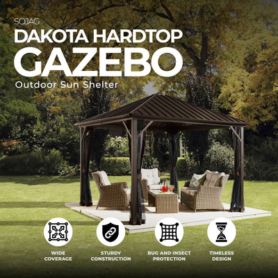 Sojag 10'x10' Steel Hardtop Gazebo Outdoor Sun Shelter, Brown/Black (Open Box)