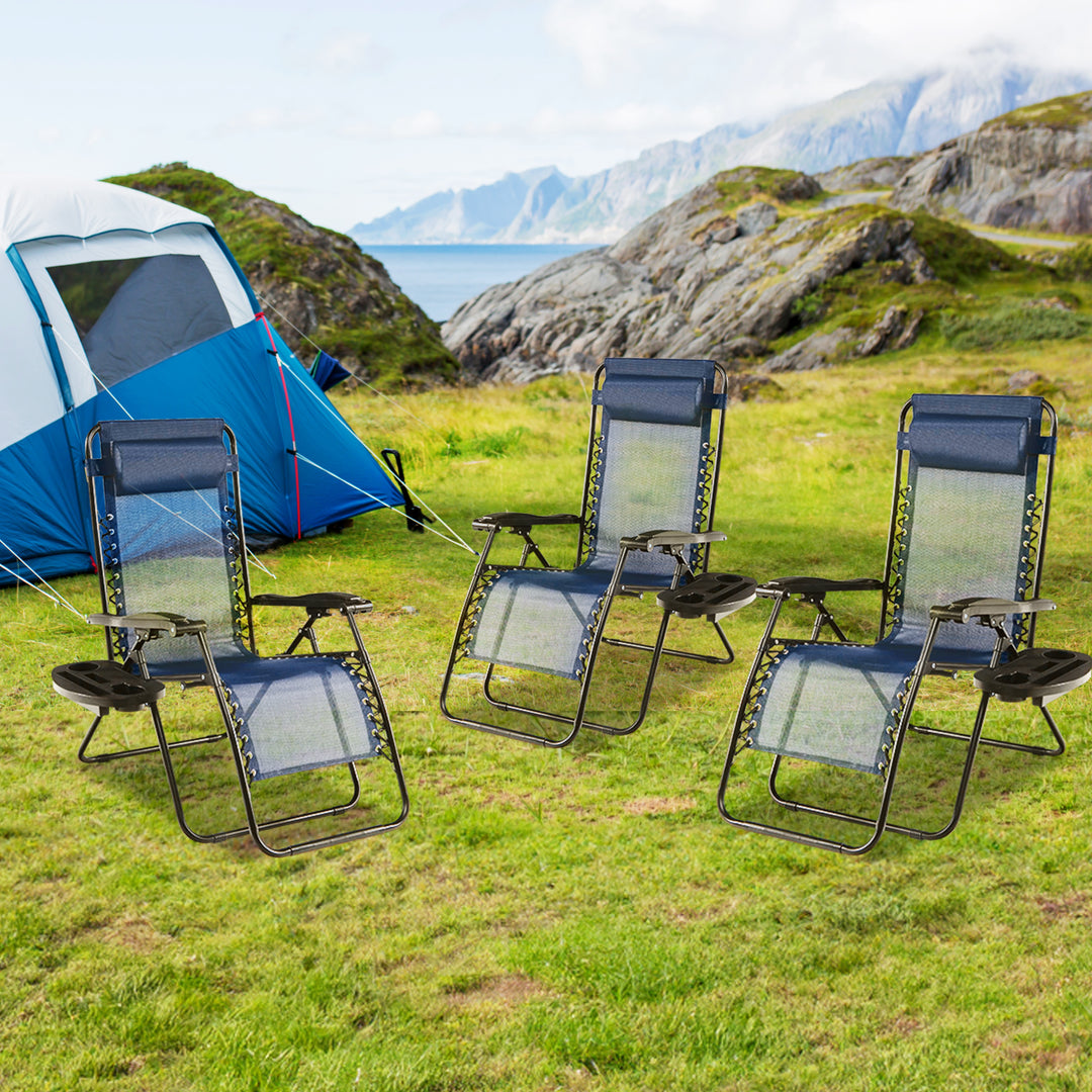 Four Seasons Courtyard Sunny Isles Steel Zero Gravity Patio Chair, Blue (3 Pack) - VMInnovations