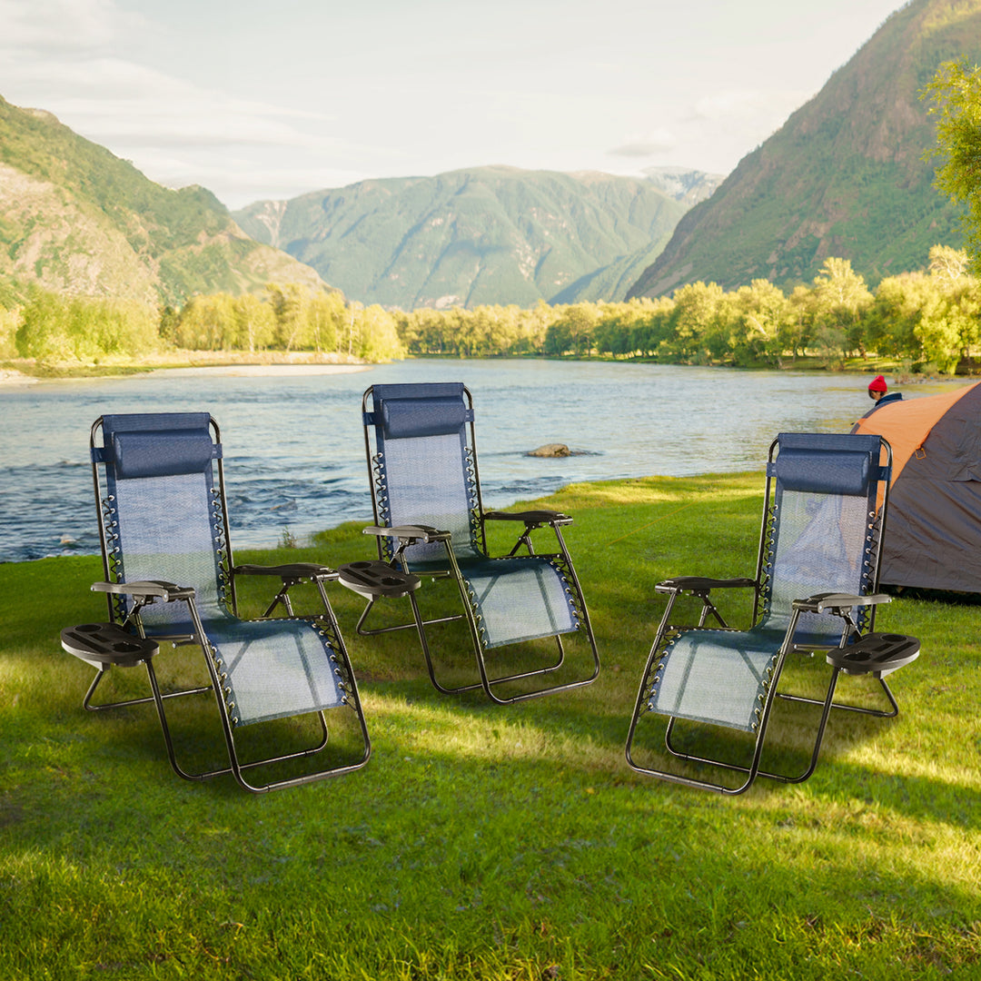 Four Seasons Courtyard Sunny Isles Steel Zero Gravity Patio Chair, Blue (3 Pack) - VMInnovations