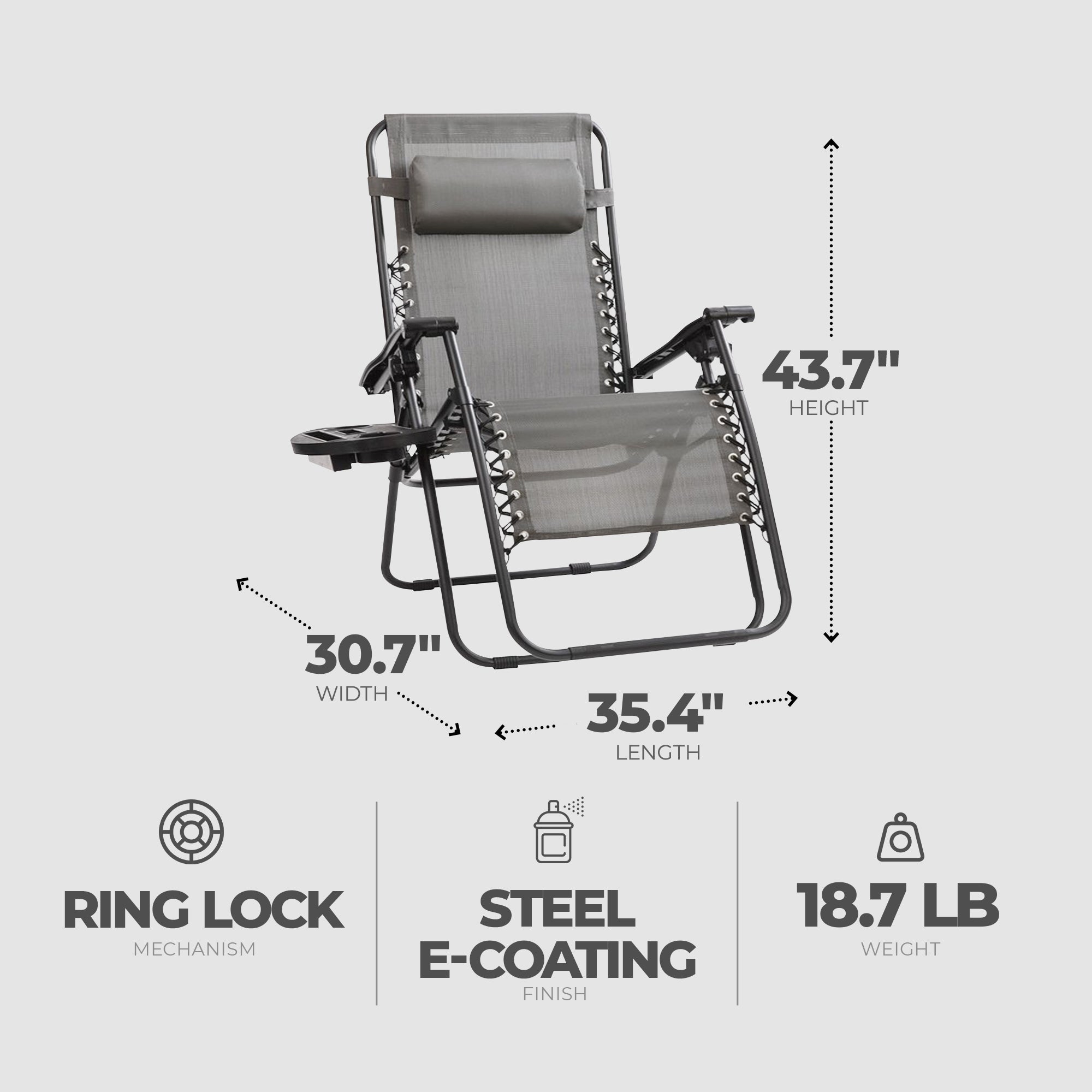 Four Seasons Courtyard Sunny Isles XL Steel Zero Gravity Chair, Gray (3 Pack) - VMInnovations