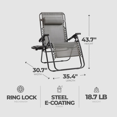 Four Seasons Courtyard Sunny Isles XL Steel Zero Gravity Chair, Gray (3 Pack) - VMInnovations