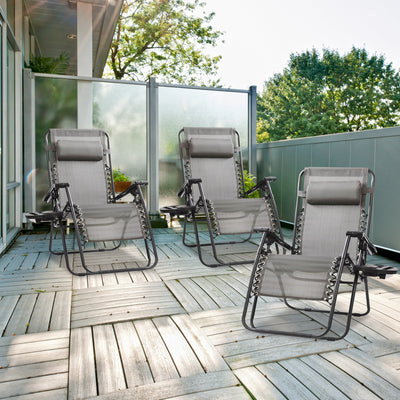 Four Seasons Courtyard Sunny Isles XL Steel Zero Gravity Chair, Gray (3 Pack) - VMInnovations