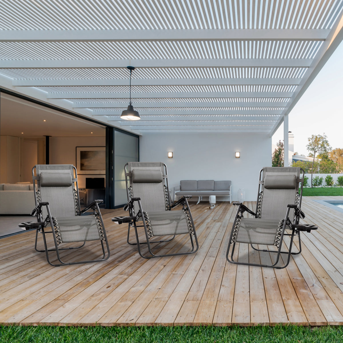 Four Seasons Courtyard Sunny Isles XL Steel Zero Gravity Chair, Gray (3 Pack)