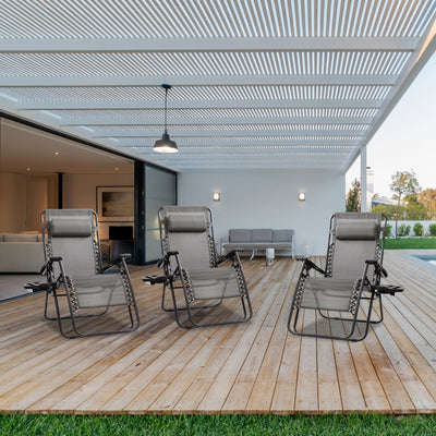 Four Seasons Courtyard Sunny Isles XL Steel Zero Gravity Chair, Gray (3 Pack) - VMInnovations