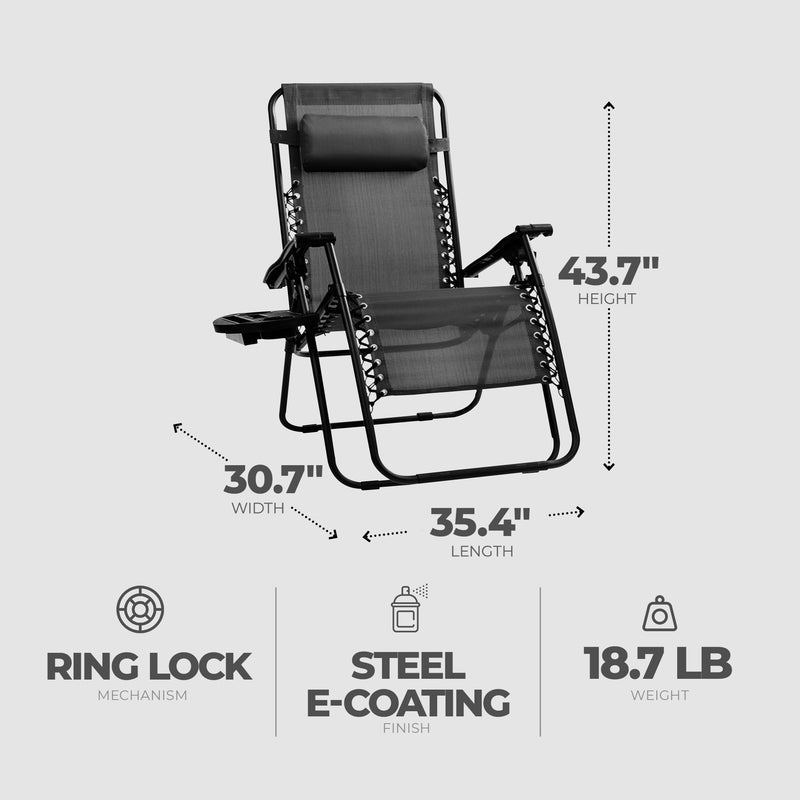 Four Seasons Courtyard Sunny Isles XL Steel Zero Gravity Chair, Black (3 Pack)