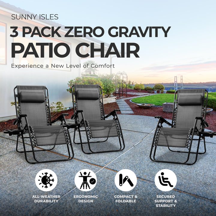 Four Seasons Courtyard Sunny Isles XL Zero Gravity Chair, Black (3 Pack) (Used)