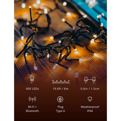 Twinkly Cluster App-Controlled Smart LED Christmas Lights 400 AWW Amber & White