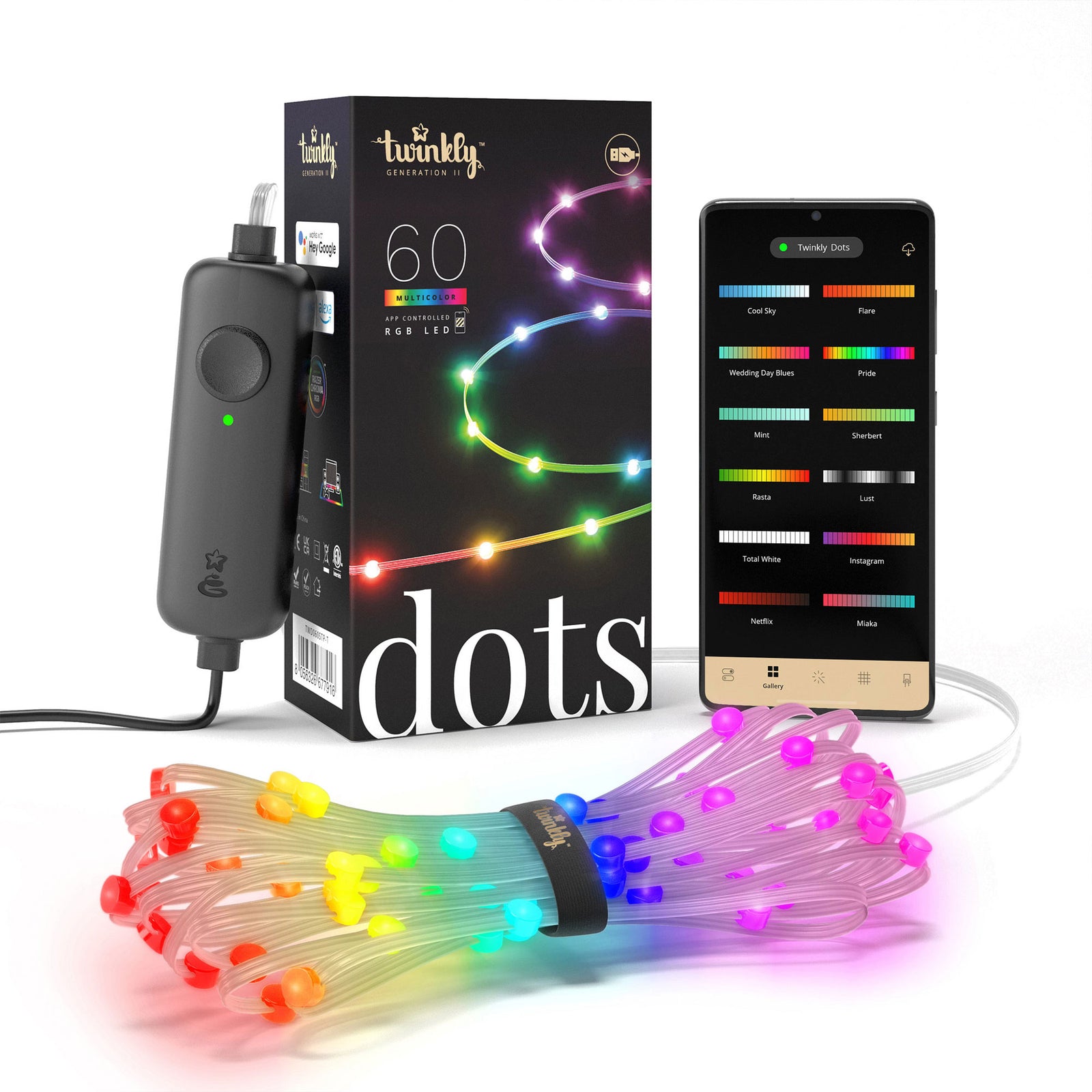 Twinkly Dots App-Controlled Flexible USB LED Lights 60 RGB Black Wire (Open Box) - VMInnovations