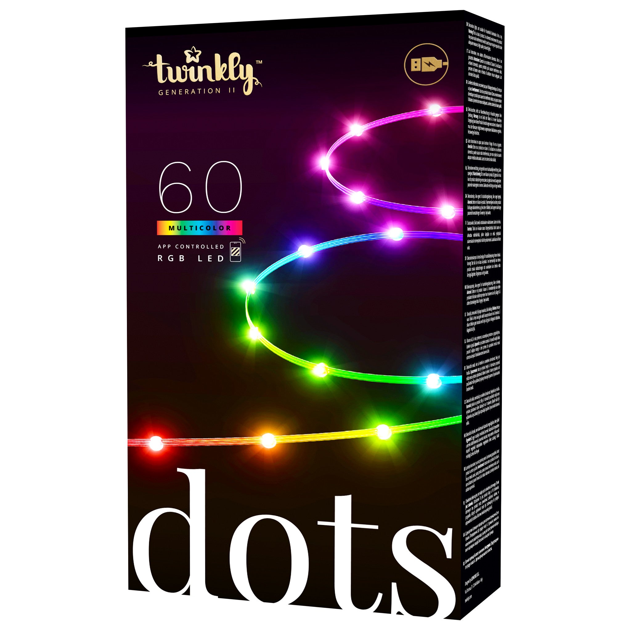 Twinkly Dots App-Controlled Flexible USB LED Lights 60 RGB Black Wire (Open Box) - VMInnovations