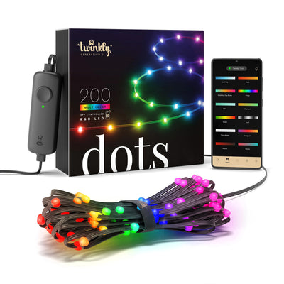 Twinkly Dots App-Controlled Flexible LED Lights 200 RGB Black Wire USB-Power