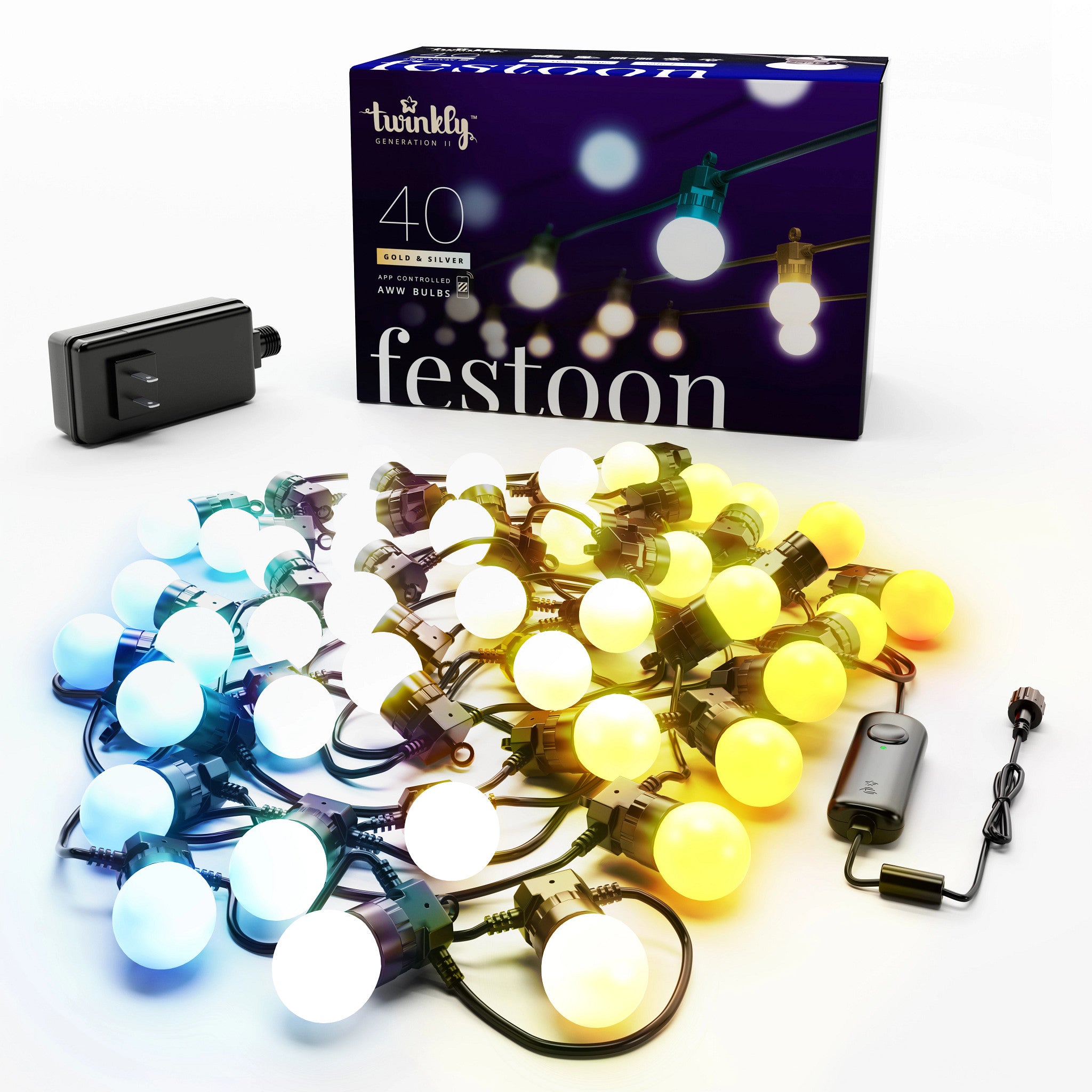 Twinkly Festoon App-Controlled Smart LED Light String 40 Warm/Cool White (Used) - VMInnovations