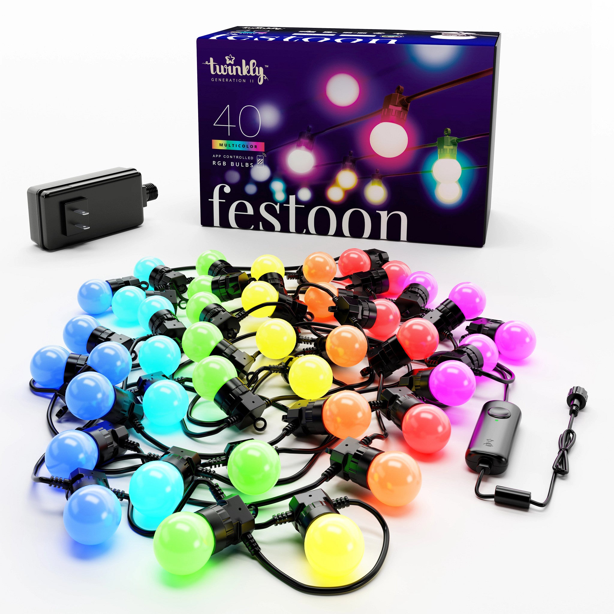 Twinkly Festoon App-Controlled Smart LED Bulb Light String 40 Multicolor RGB - VMInnovations