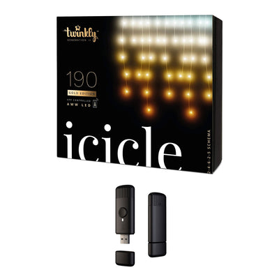 Twinkly Smart Decorations 190 LED Amber/White Icicle Lights w/ USB Music Dongle