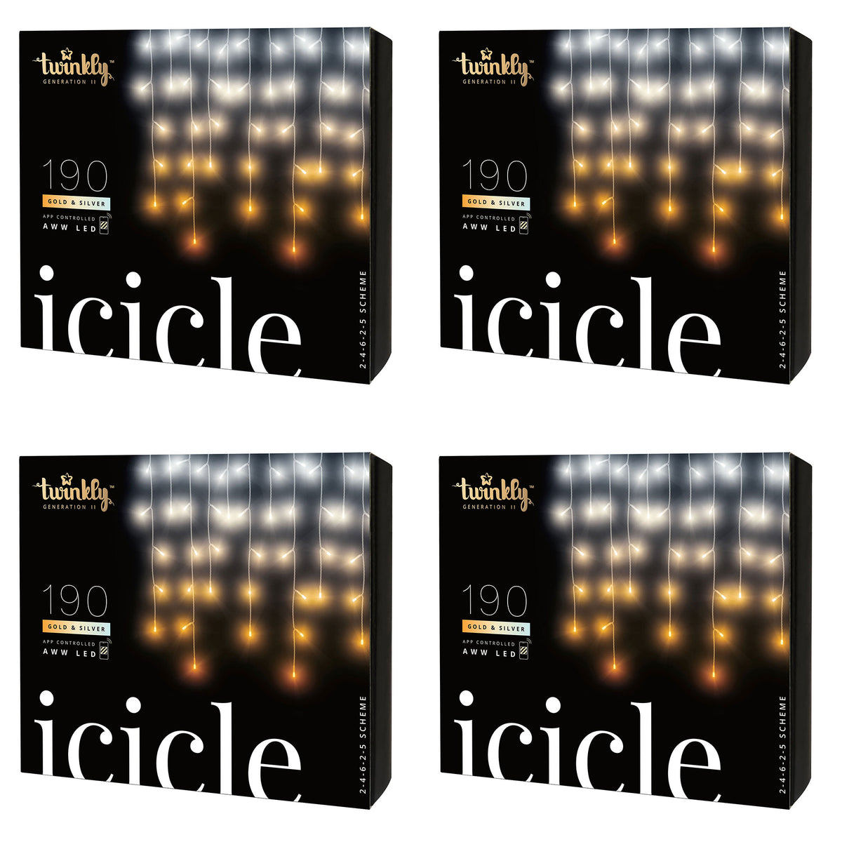 Twinkly Icicle App-Controlled Smart LED Christmas Lights 190 Amber/White (4Pack)