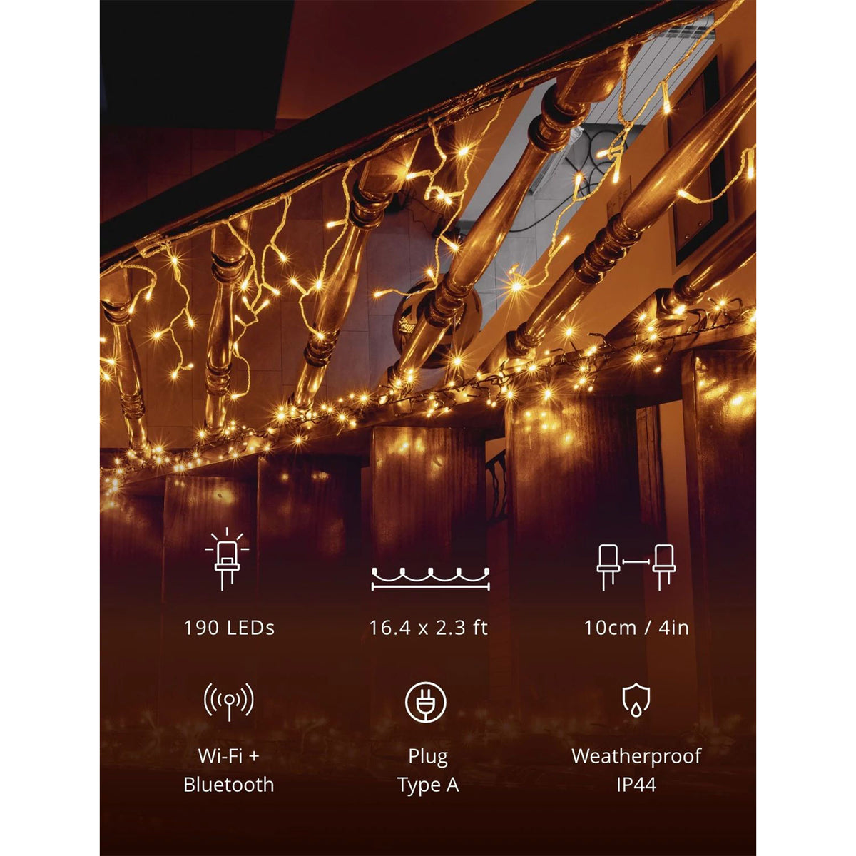 Twinkly Icicle App-Controlled Smart LED Christmas Lights 190 Amber/White (4Pack)