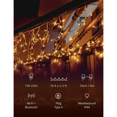 Twinkly Icicle App-Controlled Smart LED Christmas Lights 190 AWW Amber/White