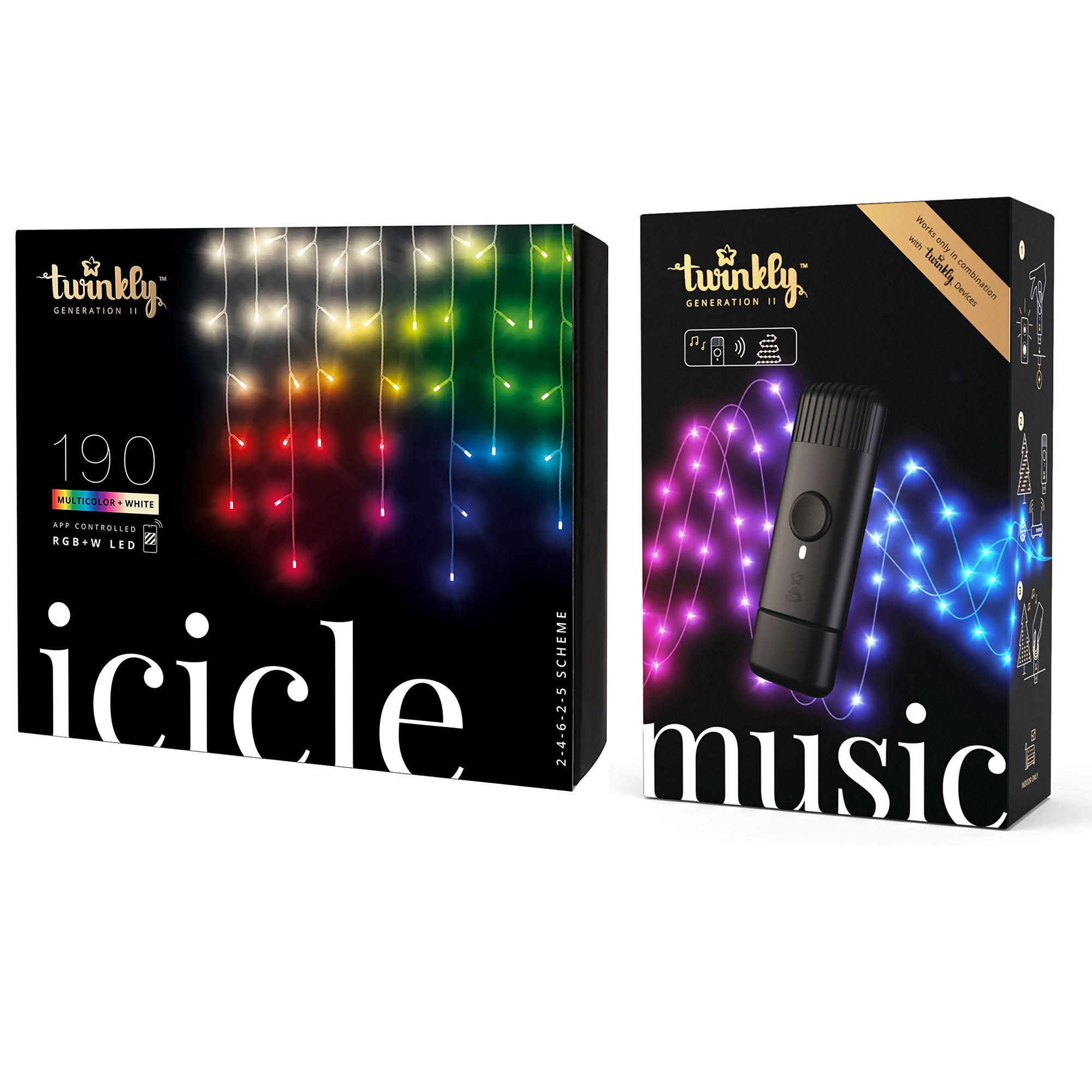 Twinkly Icicle + Music 190 LED RGB+W Christmas Lights with Music Syncing Device