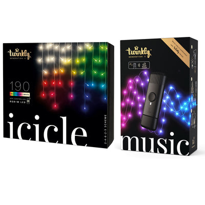 Twinkly Icicle + Music 190 LED RGB+W Christmas Lights with Music Syncing Device