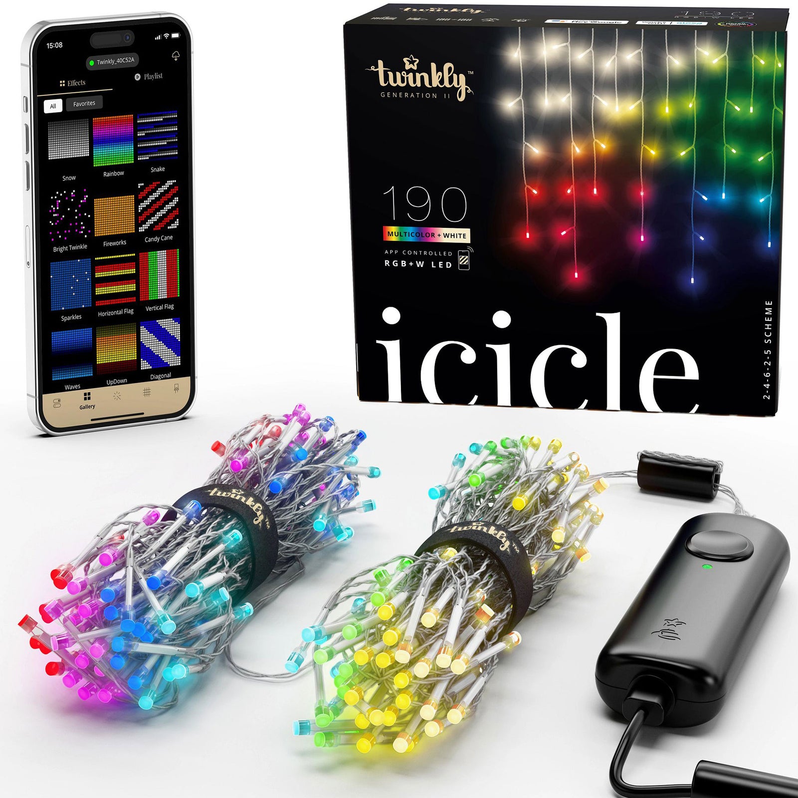 Twinkly Icicle App-Controlled Smart LED Christmas Lights 190 RGB+W (Used) - VMInnovations