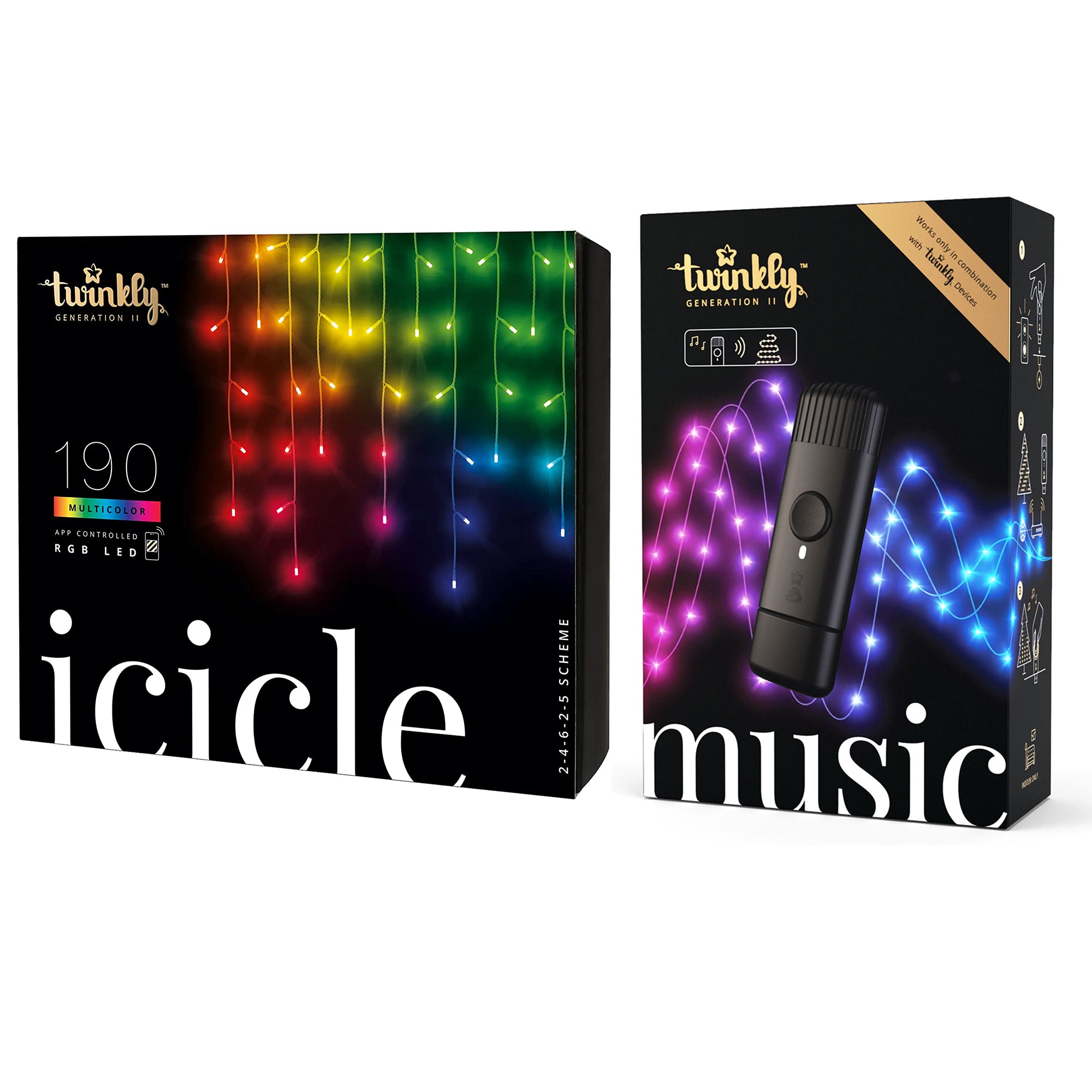 Twinkly Icicle + Music 190 LED RGB Christmas Lights with Music Syncing Device