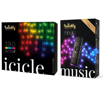Twinkly Icicle + Music 190 LED RGB Christmas Lights with Music Syncing Device