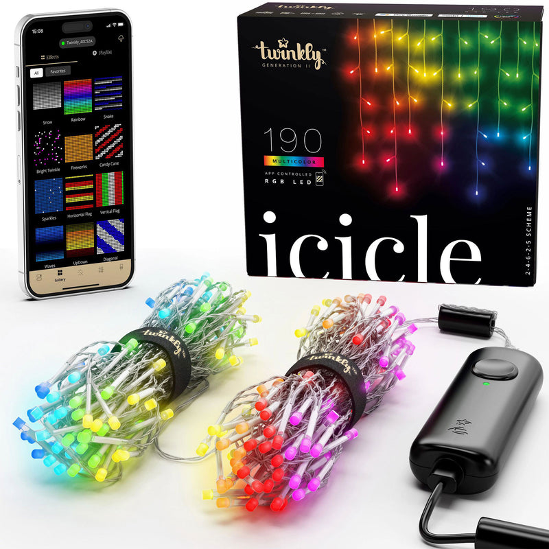 Twinkly Icicle App-Controlled Smart LED Christmas Lights 190 Multicolor RGB 16ft - VMInnovations