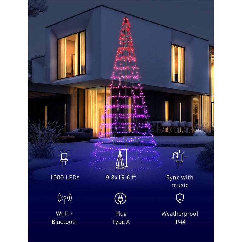 Twinkly Light Tree App-control Pole Christmas Tree 1000 RGB+W 19.7-Ft Black Pole