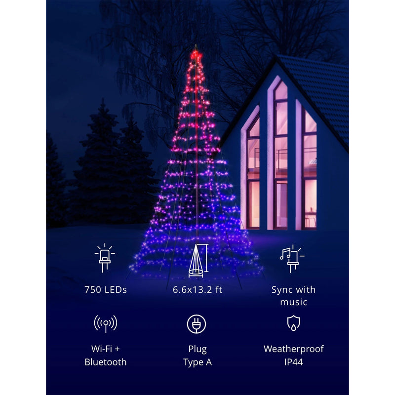 Twinkly Light App-control Flagpole Christmas Tree 750 RGB+W 13.1-Ft w/Pole(Used)