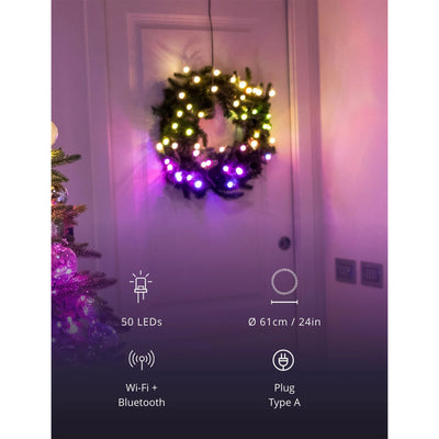 Twinkly Pre-Lit Wreath App-controlled 2-Ft LED Christmas Wreath 50 RGB+W(4 Pack)