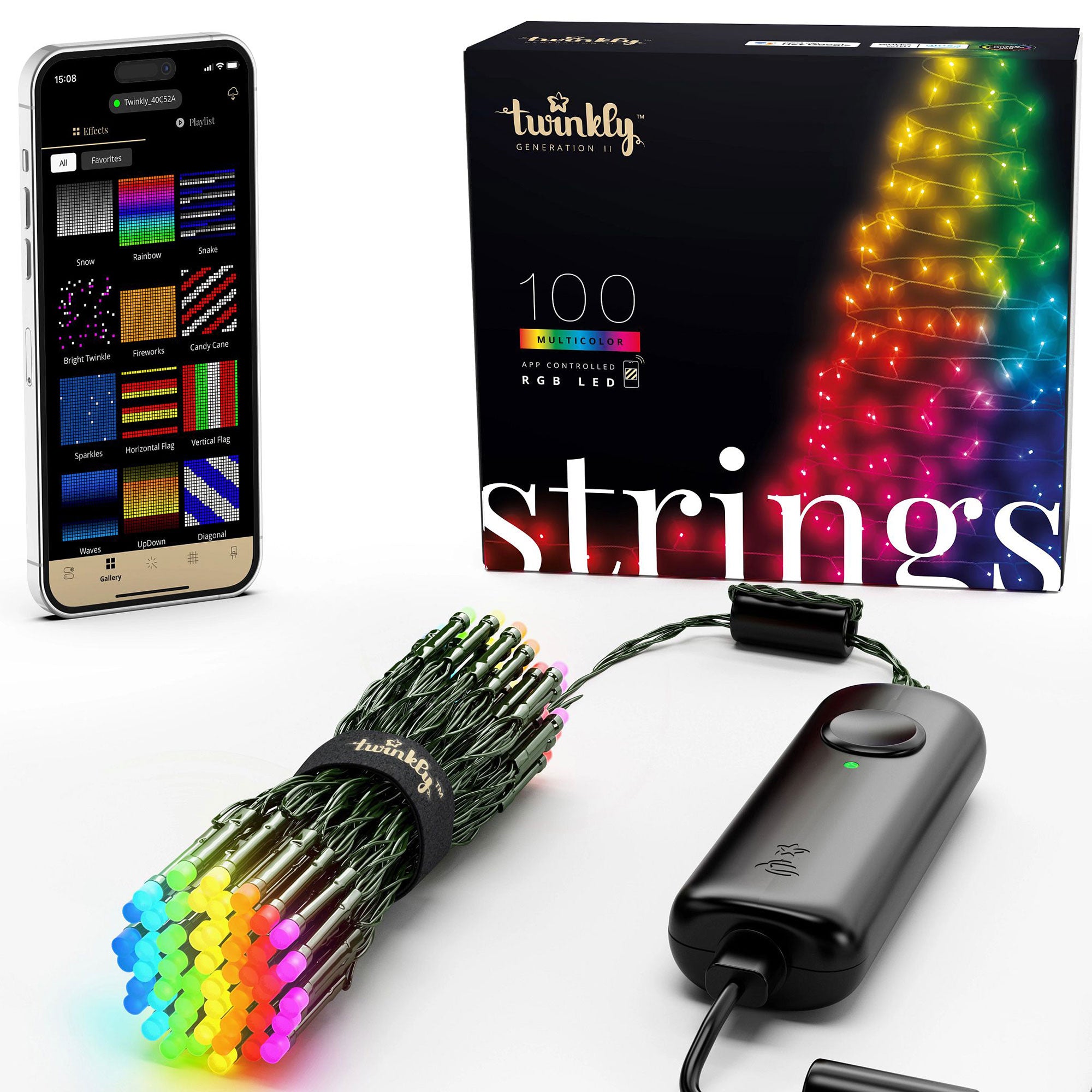 Twinkly String + Music 100 LED RGB Christmas Lights with Music Syncing Device - VMInnovations
