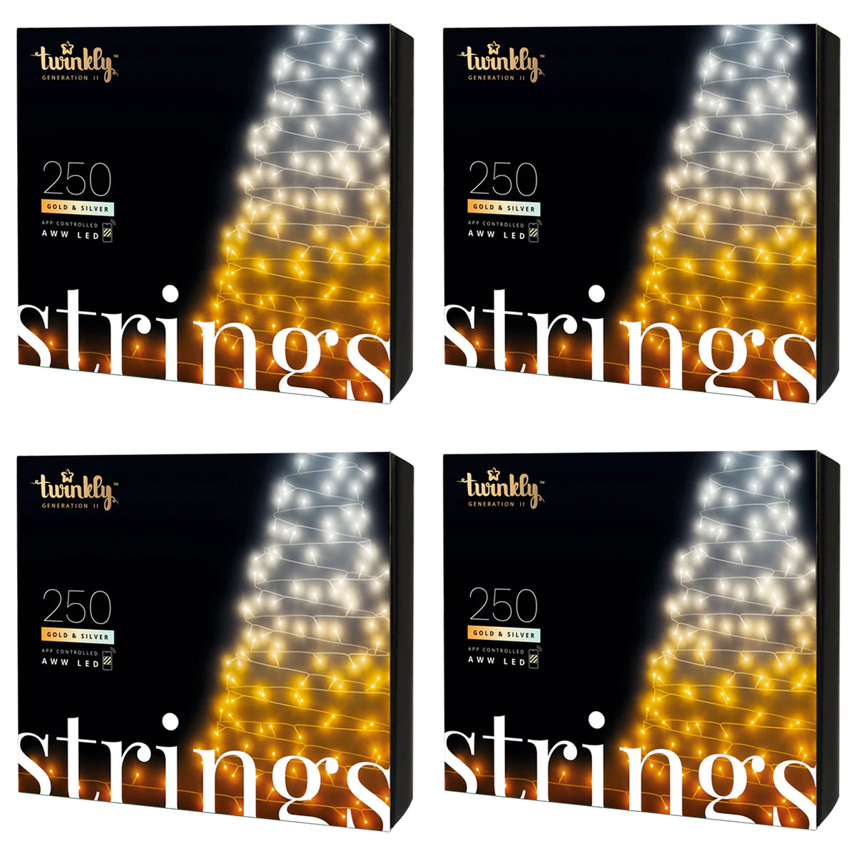 Twinkly Strings App-Controlled LED Christmas Lights 250 AWW (Amber/White) (4 Pk)