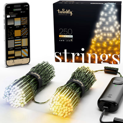 Twinkly Bluetooth 65.5 Ft 250 LED Amber/White Lights & USB Light Effects Dongle