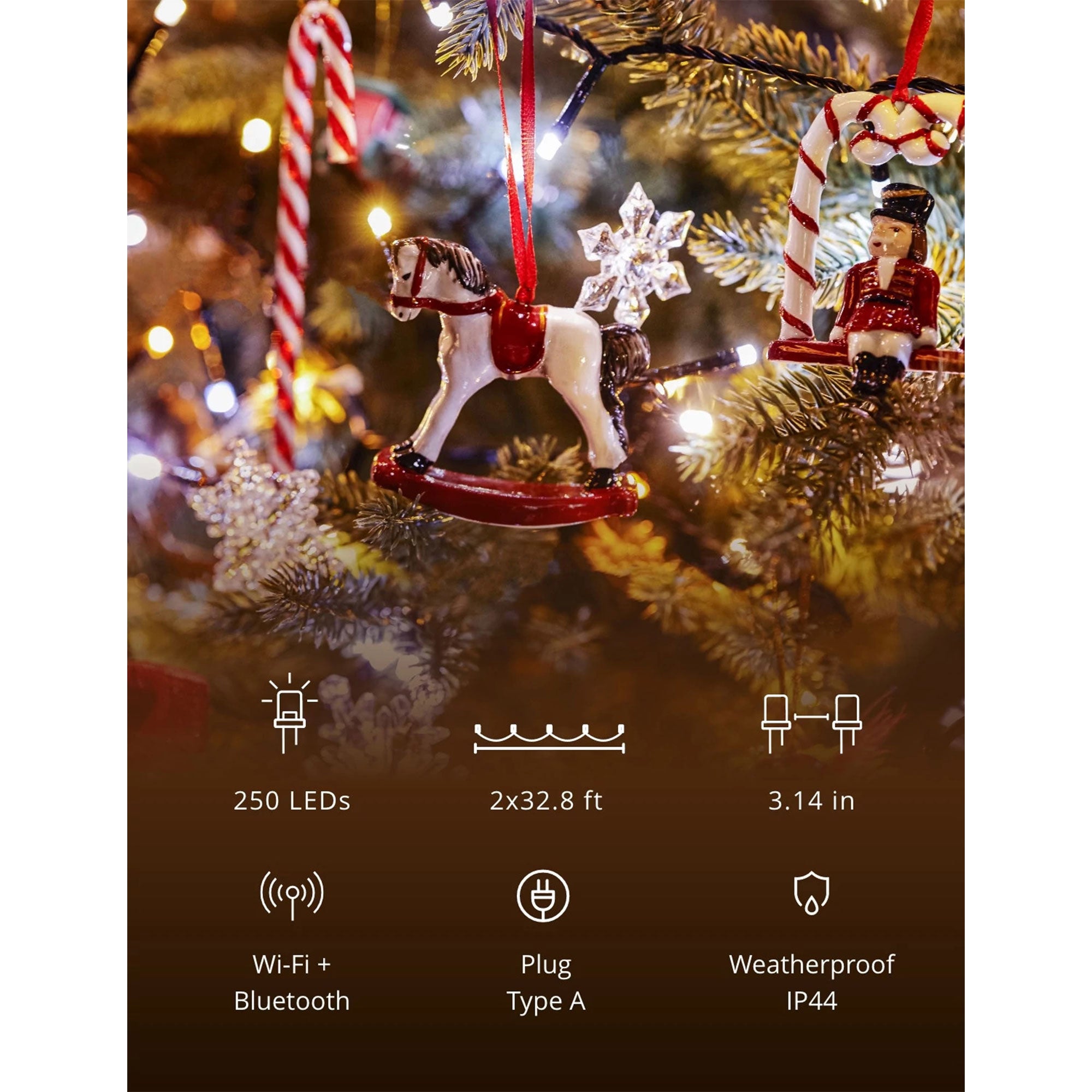 Twinkly Bluetooth 65.5 Ft 250 LED Amber/White Lights & USB Light Effects Dongle