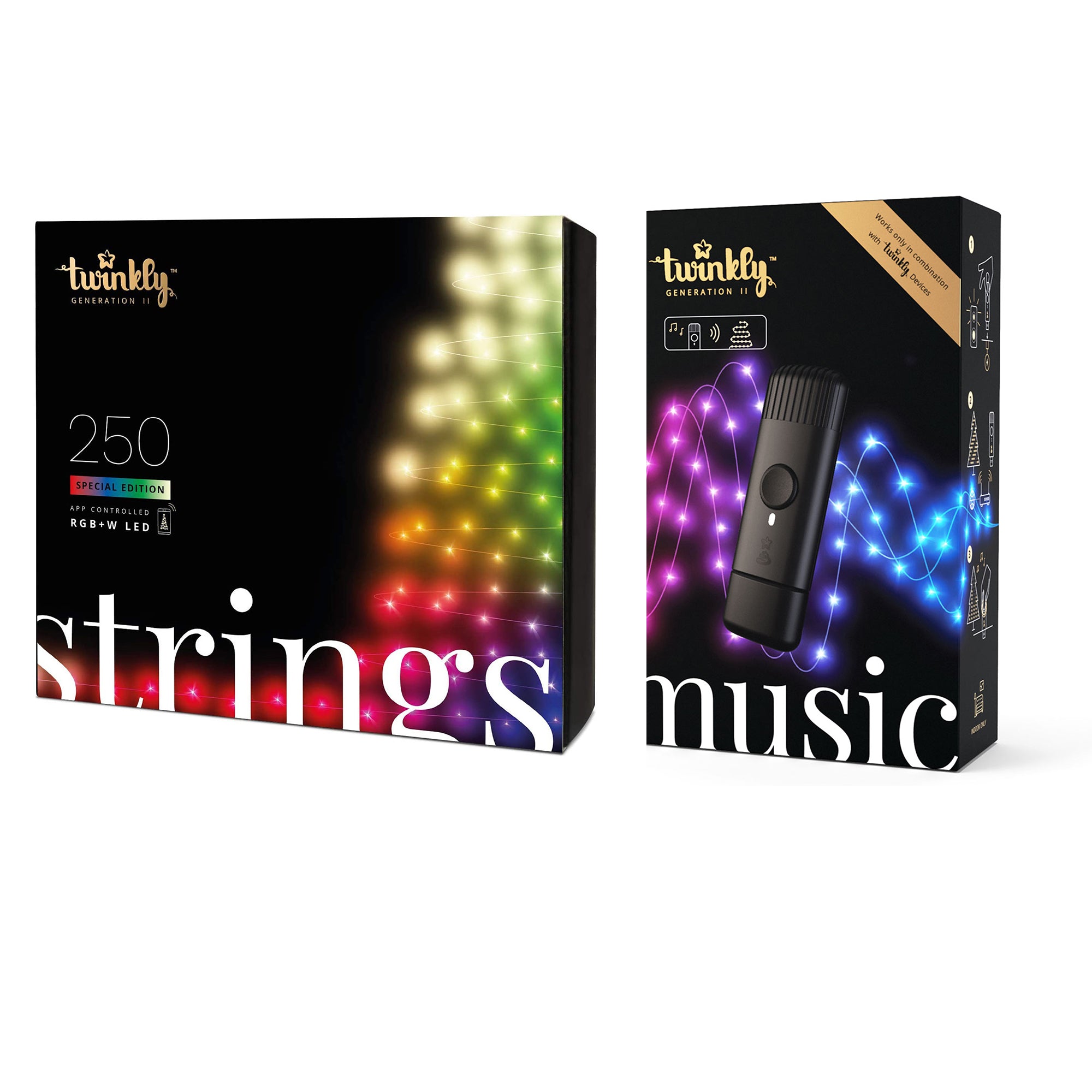 Twinkly String + Music 250 LED RGB+W Christmas Lights with Music Syncing Device