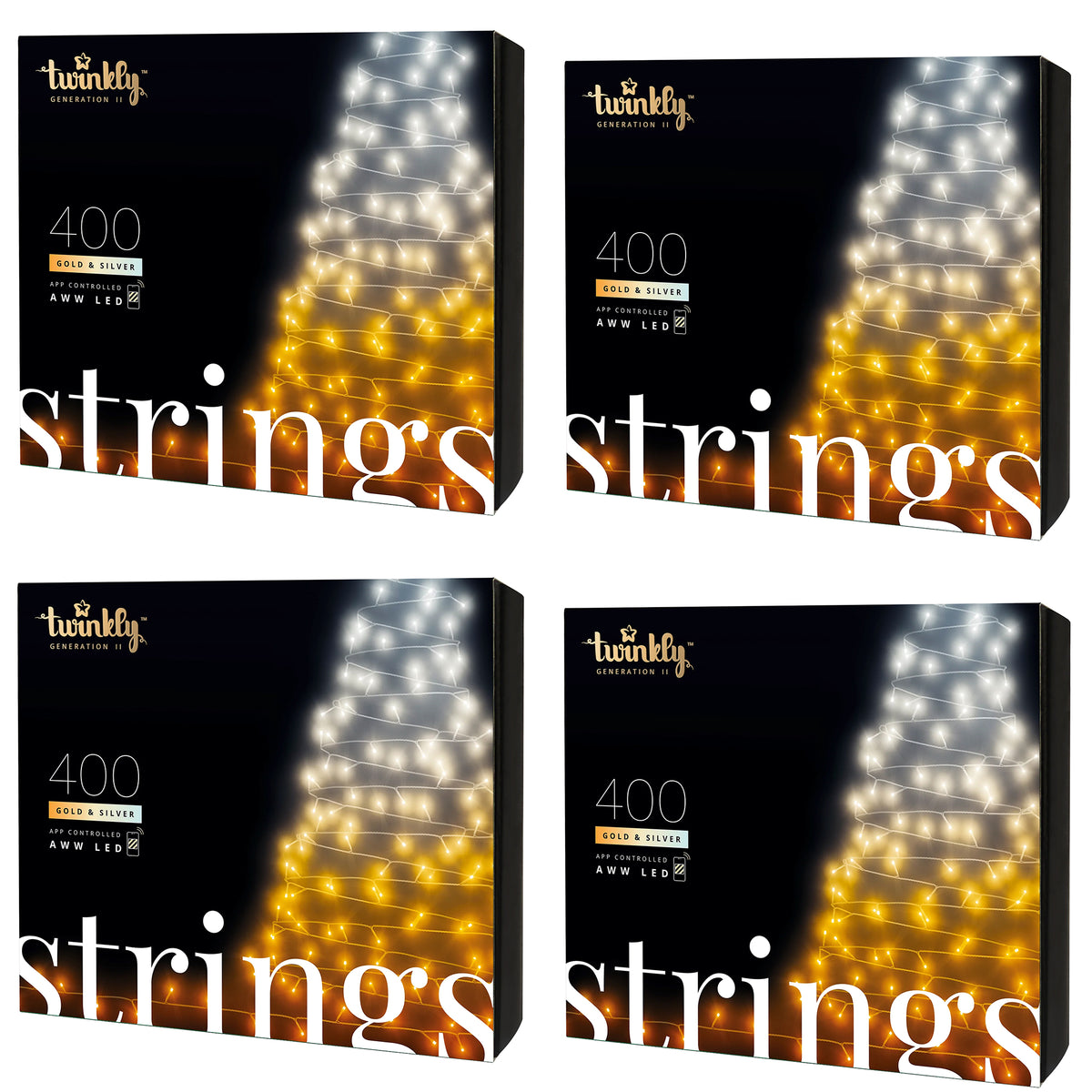 Twinkly Strings App-Controlled LED Christmas Lights 400 AWW (Amber/White) (4 Pk)