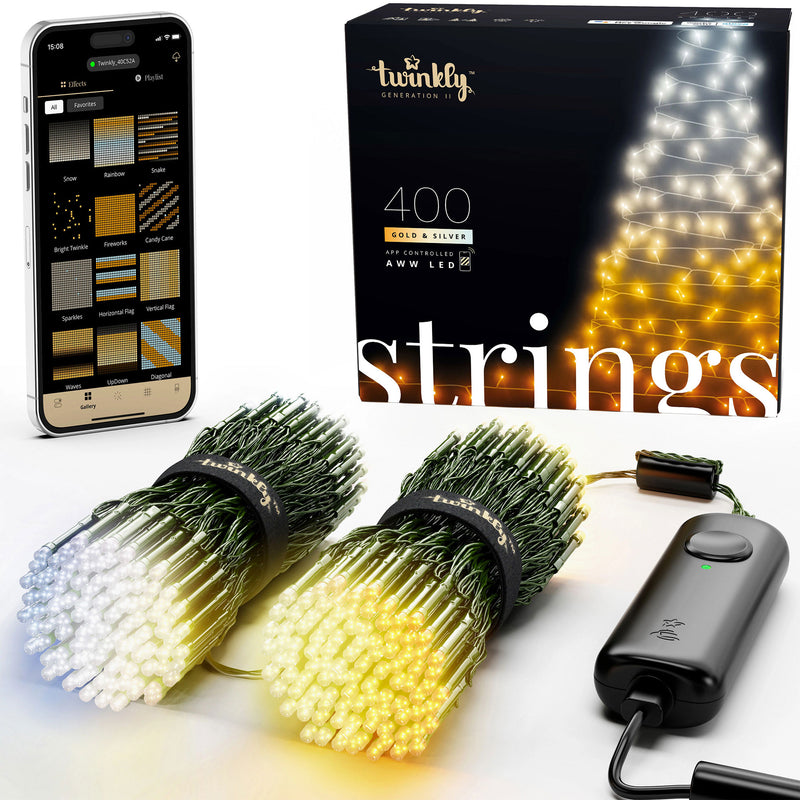 Twinkly 400 LED Amber & White 105 ft. String Lights, Bluetooth WiFi (Used)