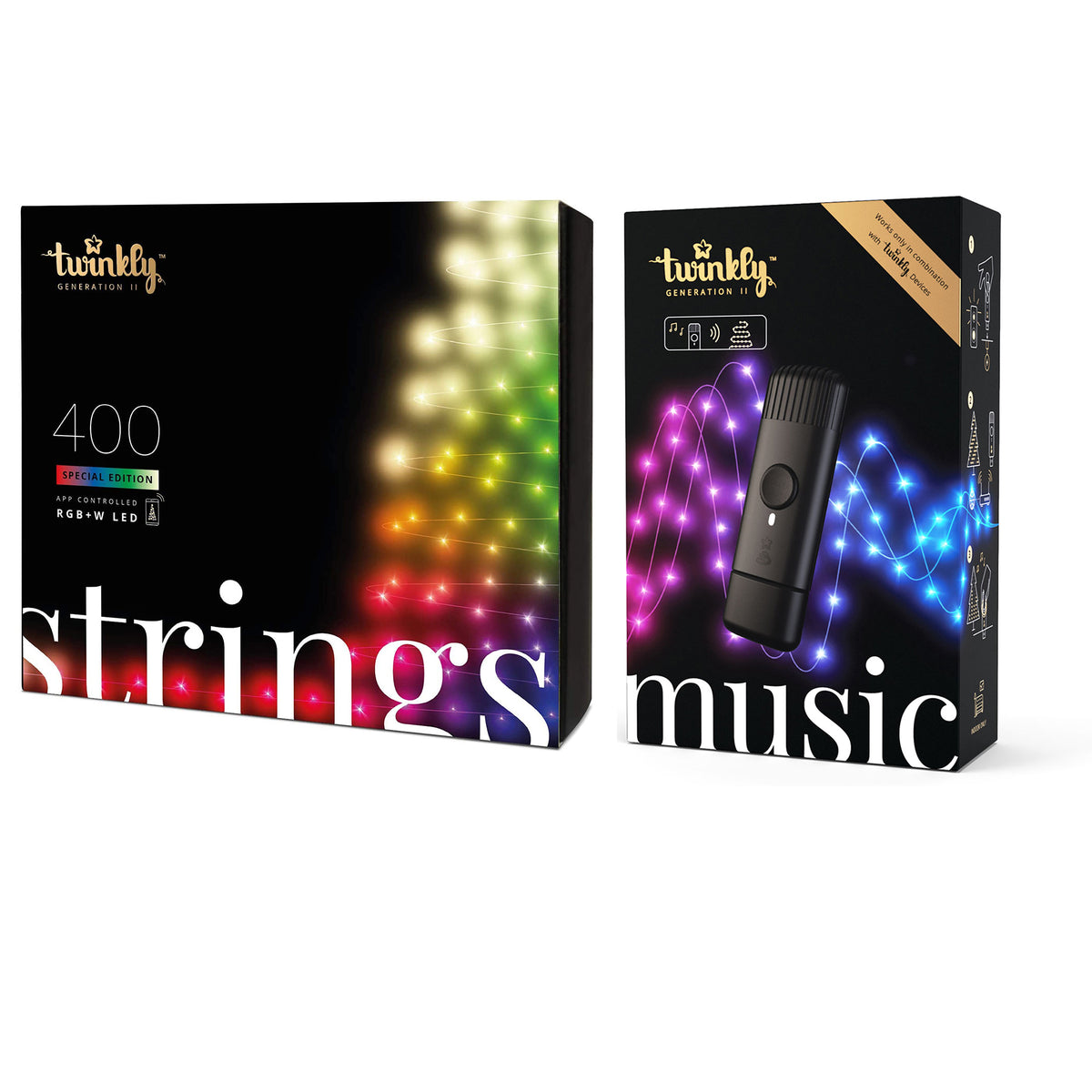 Twinkly String + Music 400 LED RGB+W Christmas Lights with Music Syncing Device