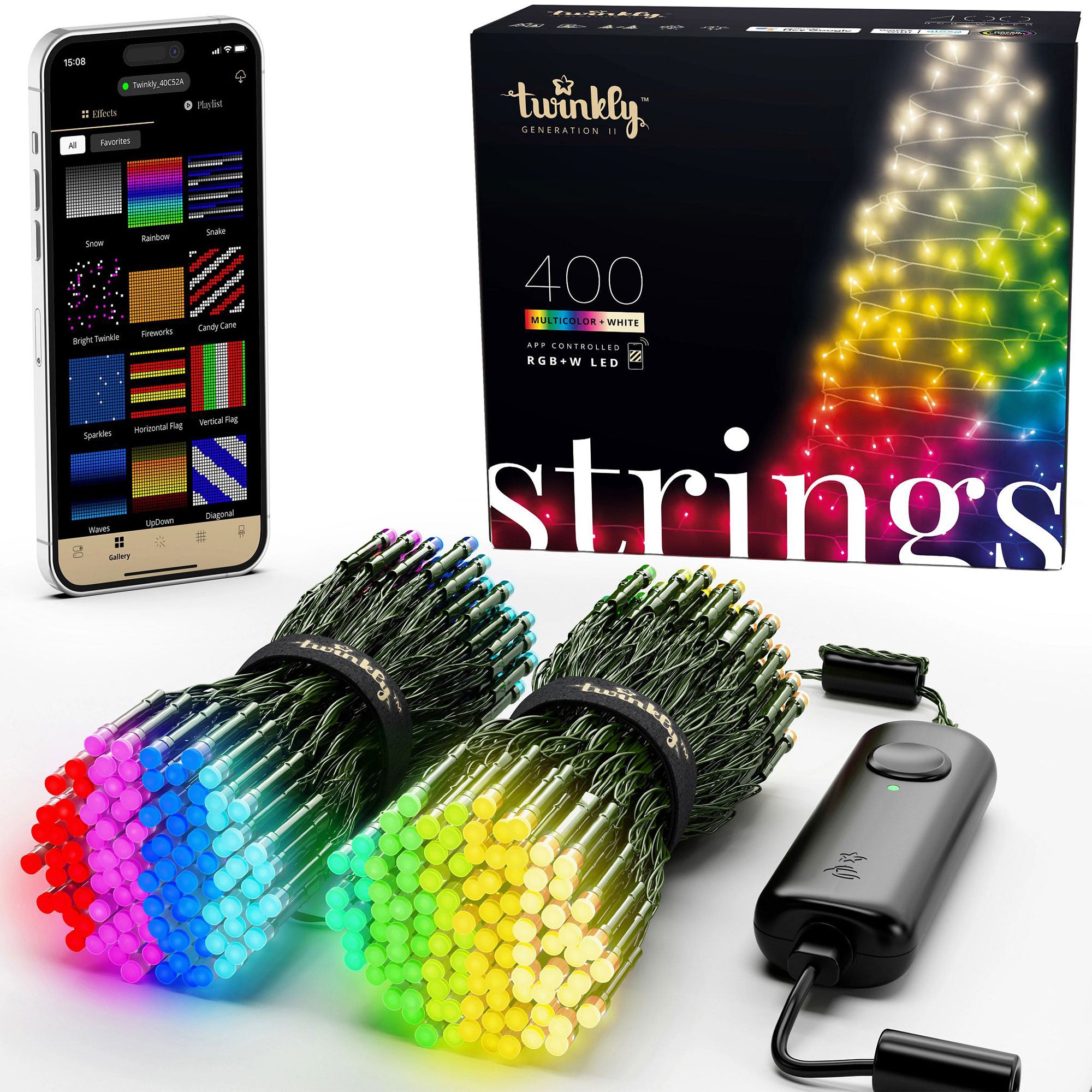 Twinkly String + Music 400 LED RGB+W Christmas Lights with Music Syncing Device