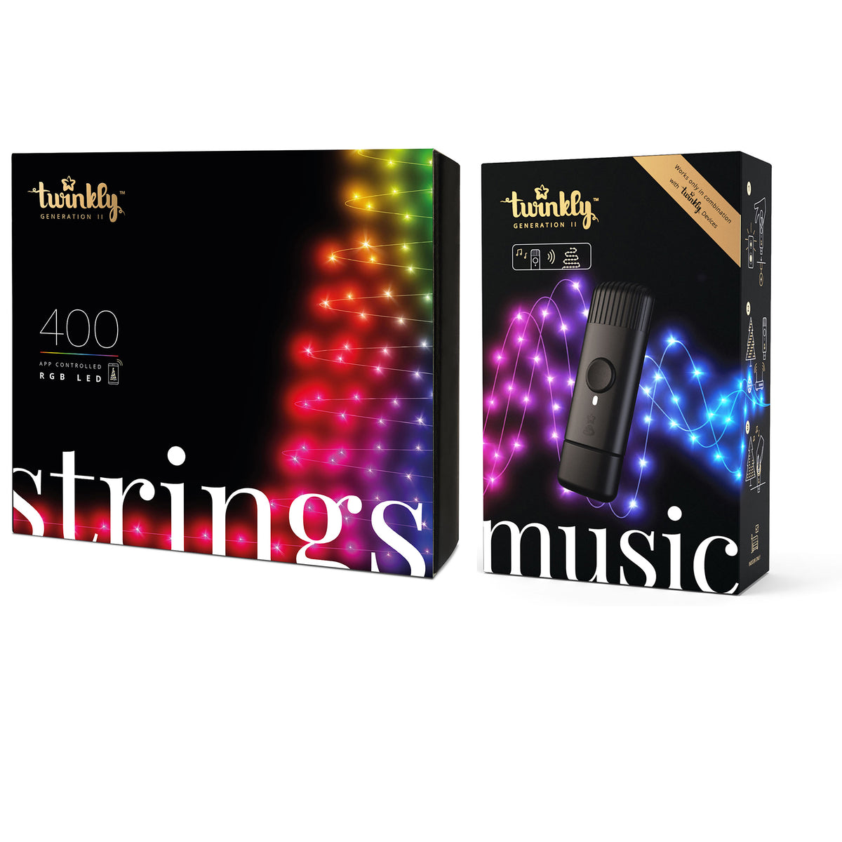 Twinkly String + Music 400 LED RGB Christmas Lights with Music Syncing Device - VMInnovations