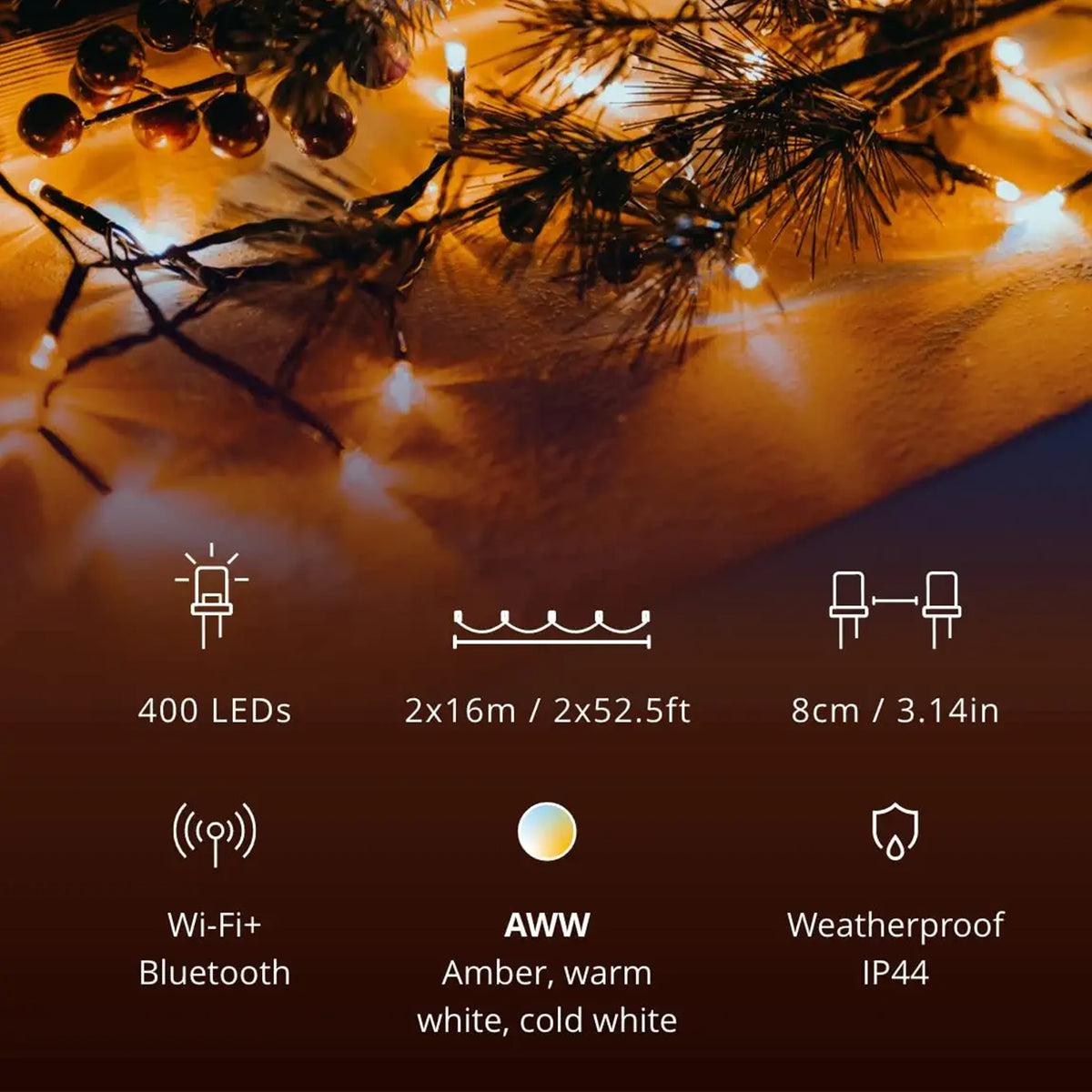 Twinkly Strings App-Controlled LED Christmas Lights 400 AWW (Amber/White) (2 Pk)