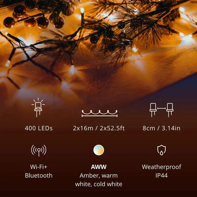 Twinkly Strings App-Controlled LED Christmas Lights 400 AWW (Amber/White) (2 Pk)