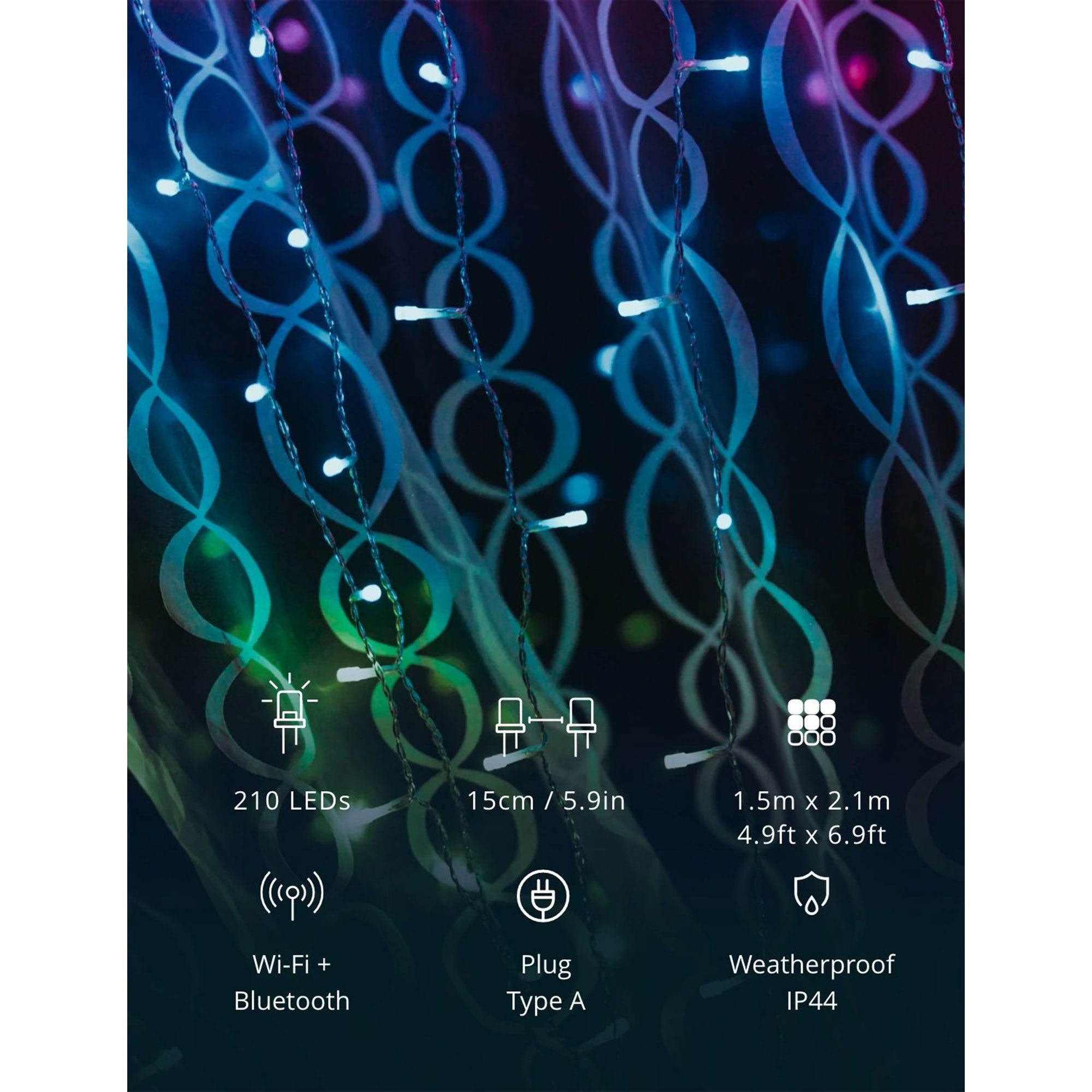 Twinkly Curtain App-Controlled Smart LED Lights 210 RGB+W (Open Box) - VMInnovations