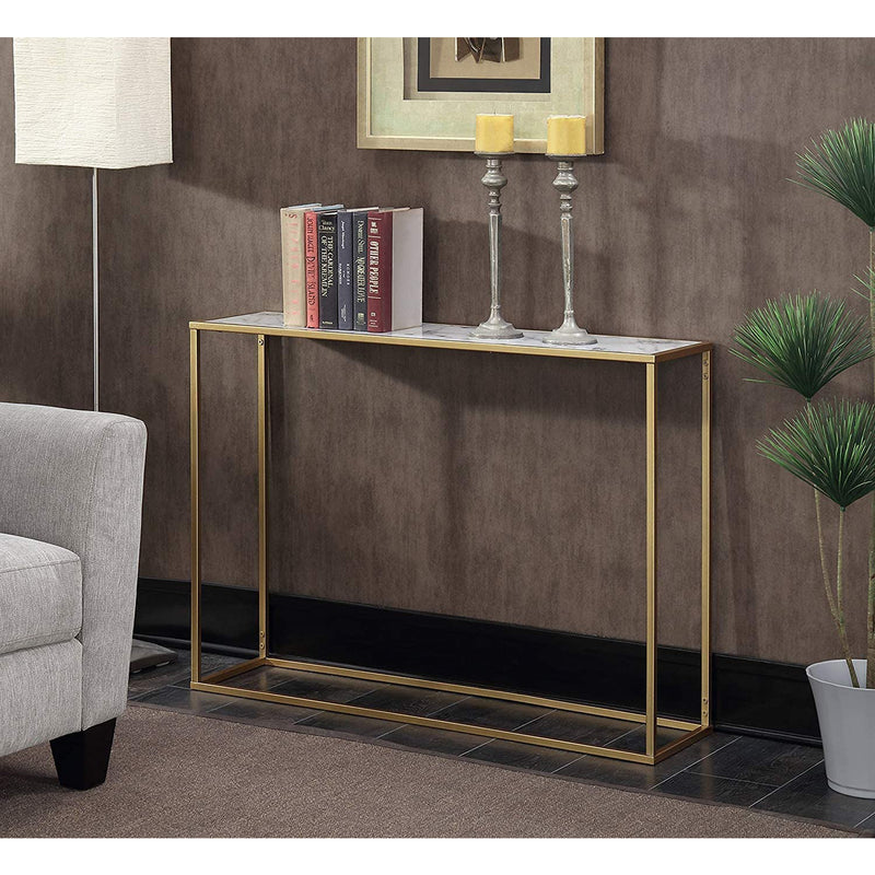 Convenience Concepts Slim Accent Sofa Console Table, Gold/Faux Marble(For Parts)