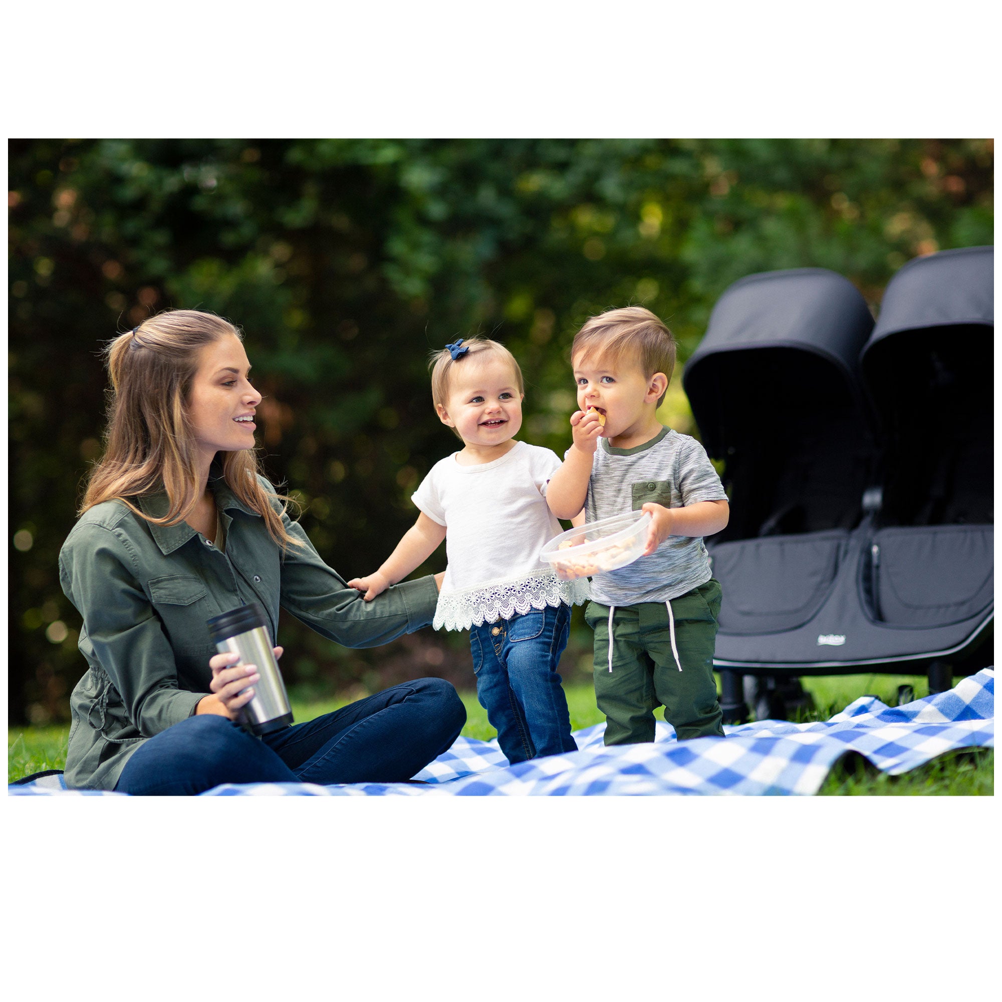 Britax Foldable Adjustable Lively Double Stroller with Mesh Canopies (Open Box)