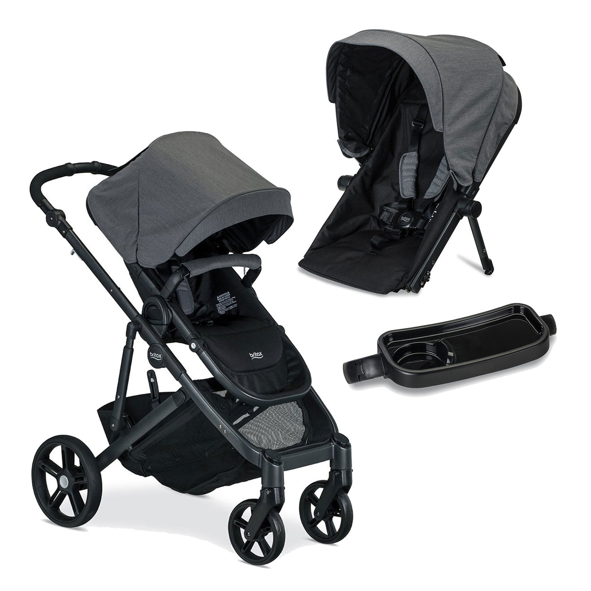 Britax B Ready G3 Folding Baby Stroller, Snack Tray, and Second Seat Conversion